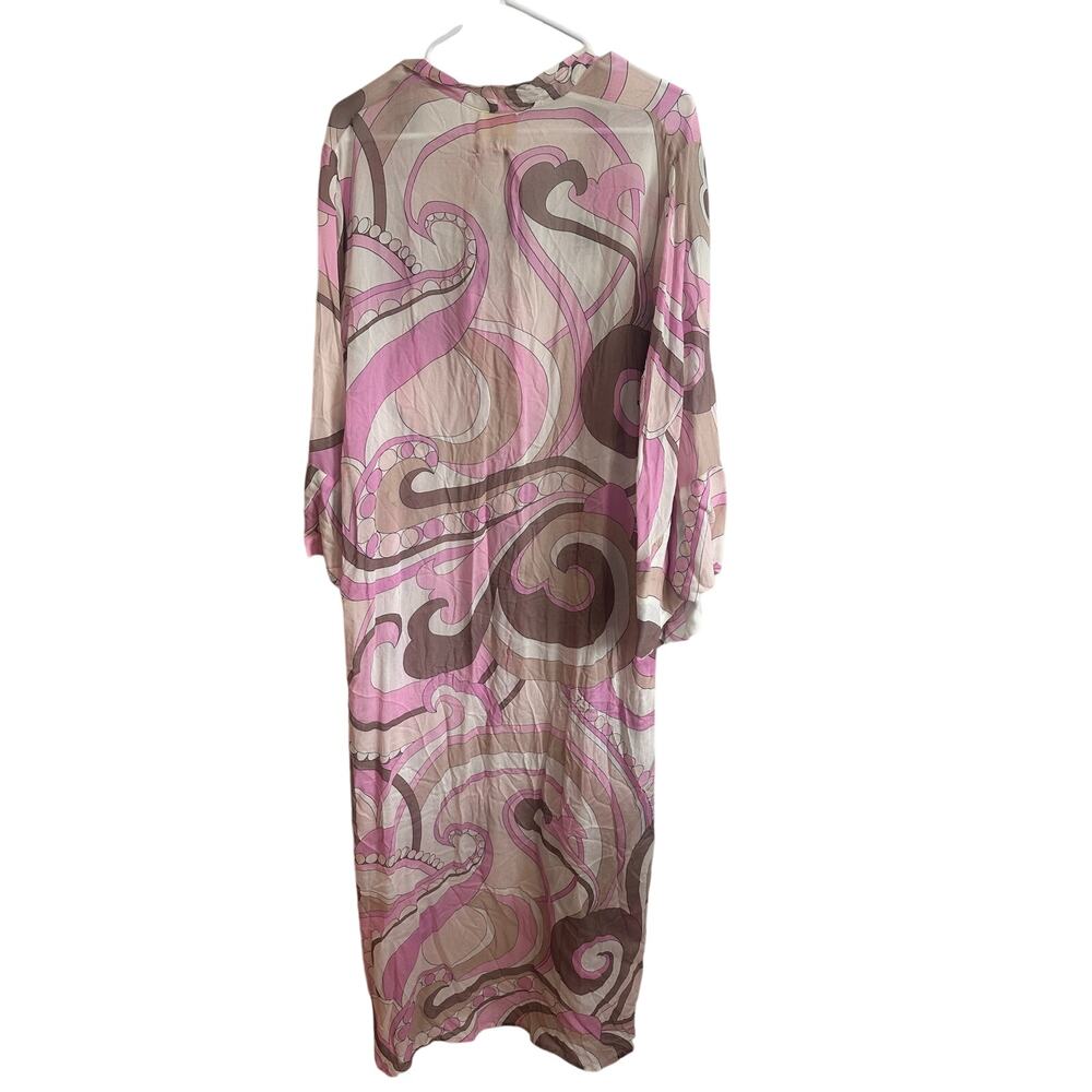 Cin Cin Oasis Fortune Viscose Robe Cover Up Belted Pink Tan Resortwear Sz S/M - Picture 2 of 8
